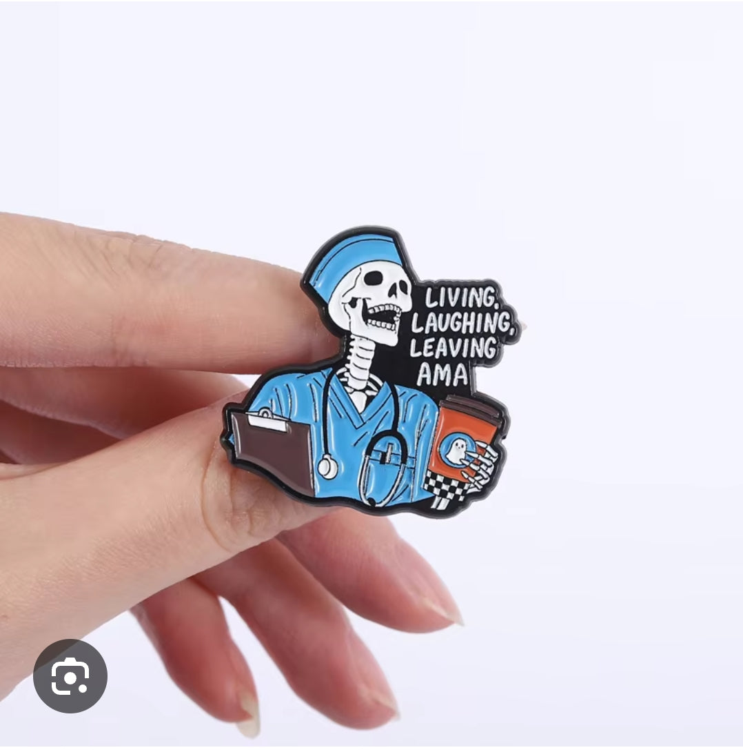 Lapel Pin of Humorous Skeleton Medical Students fun