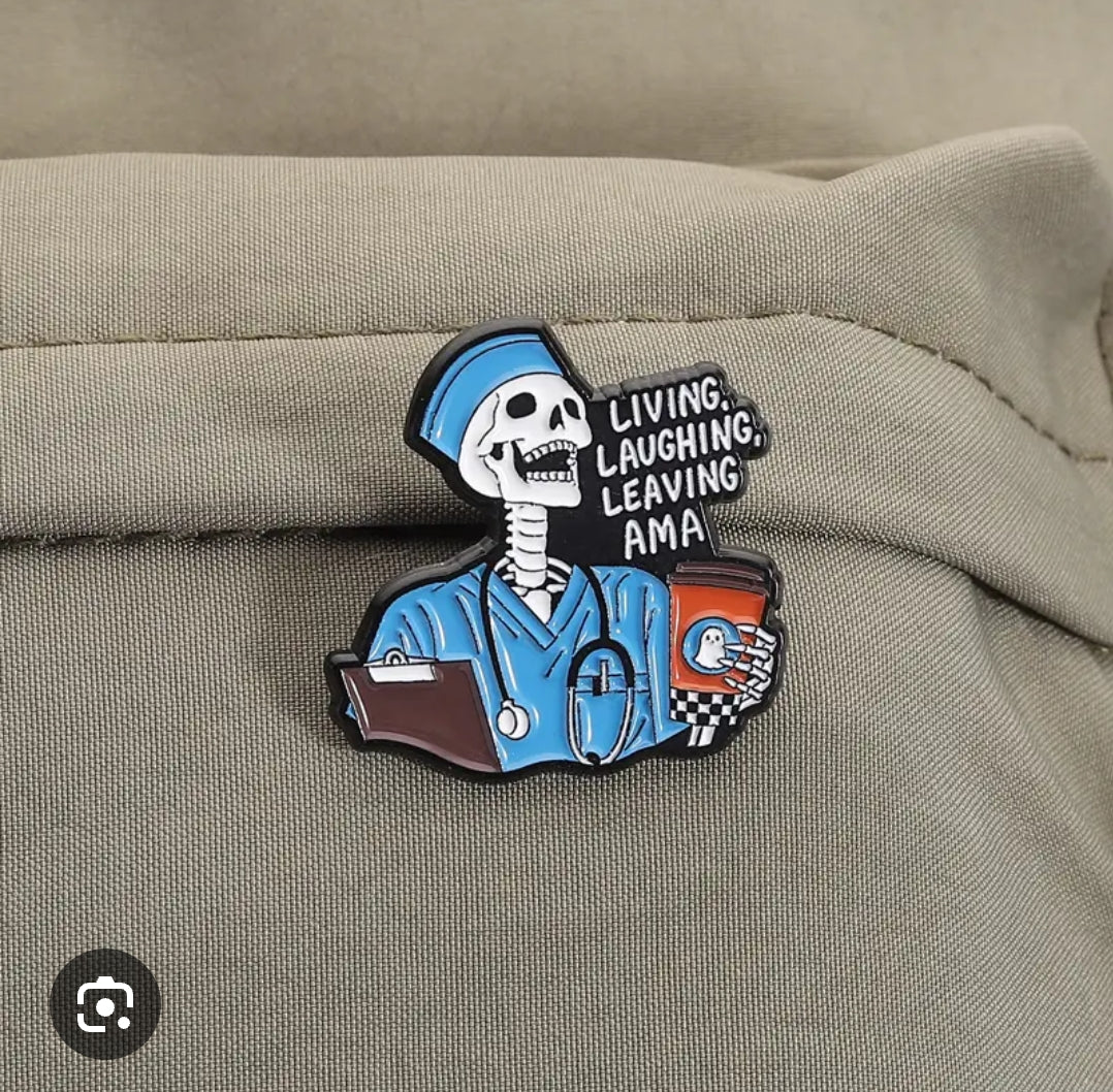 Lapel Pin of Humorous Skeleton Medical Students fun