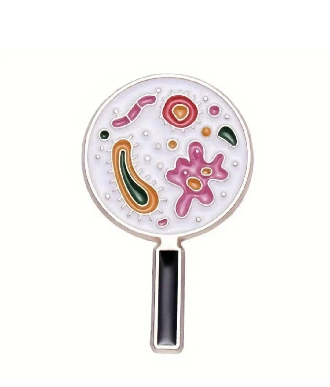 Magnified Microbes Enamel Lapel Pin Brooch Cute Magnifying Glass