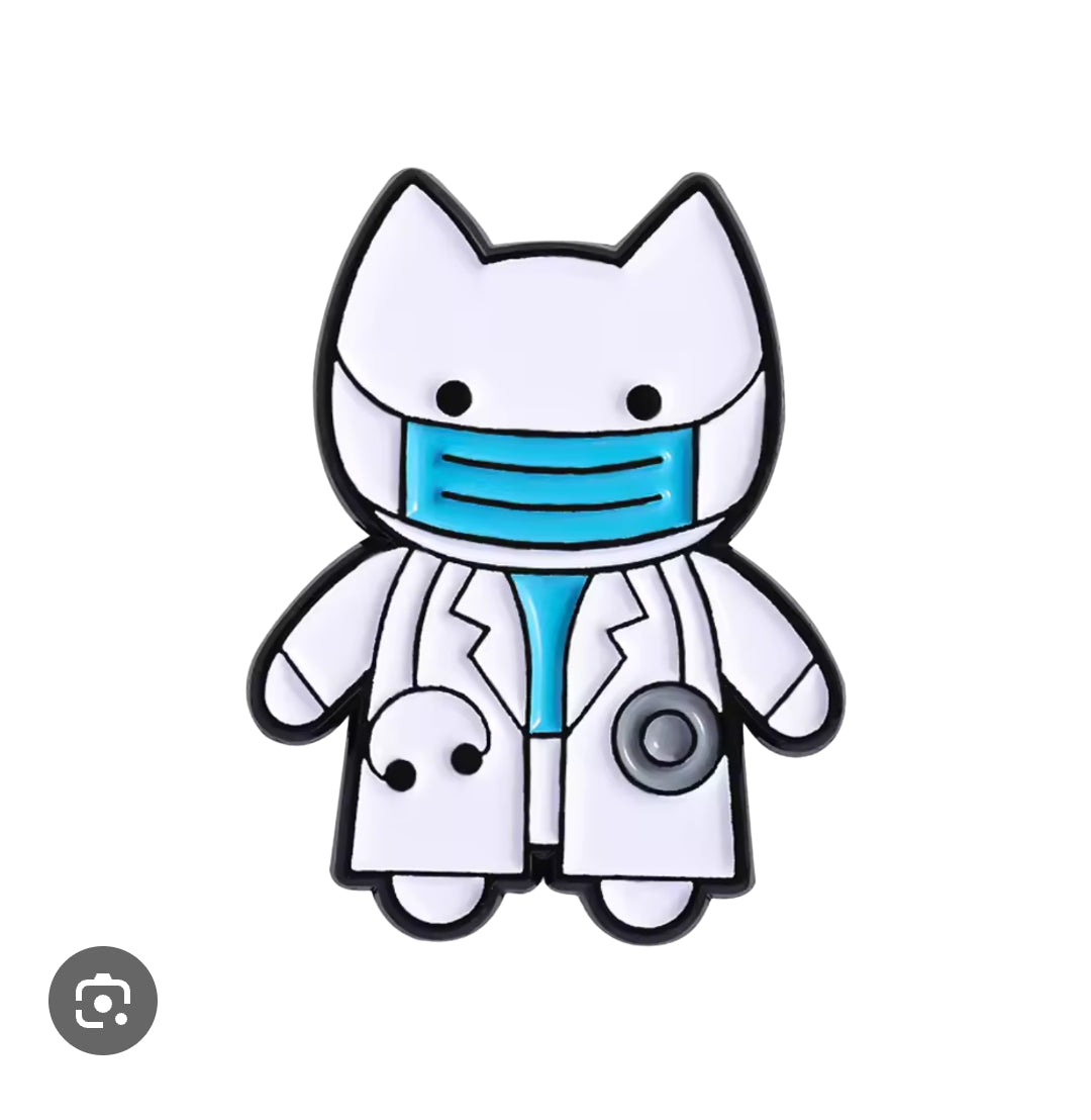 Lapel pin of doctor cat male cute gift for medical students