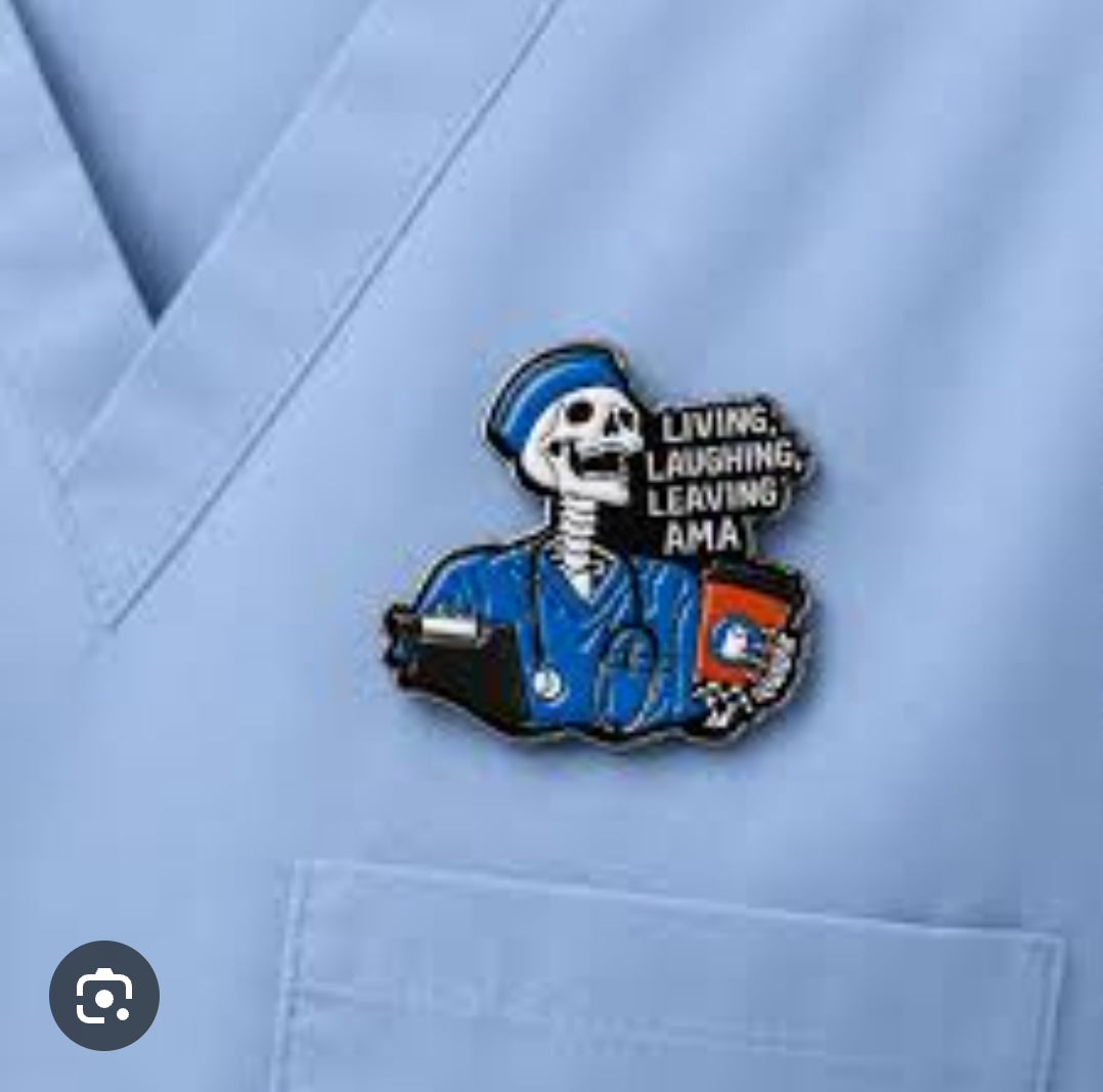 Lapel Pin of Humorous Skeleton Medical Students fun