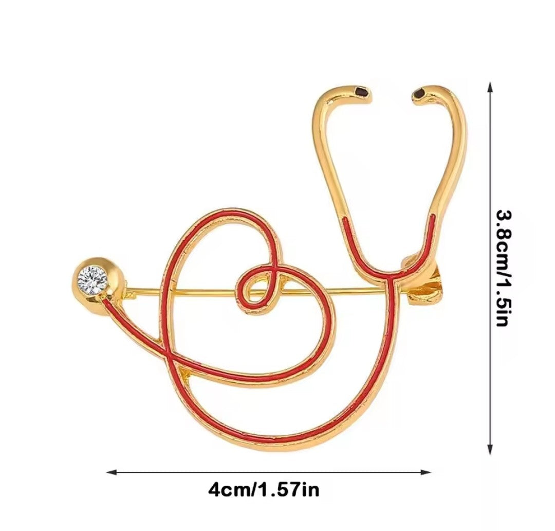Enamel Stethoscope Lapel pin in heart shape red