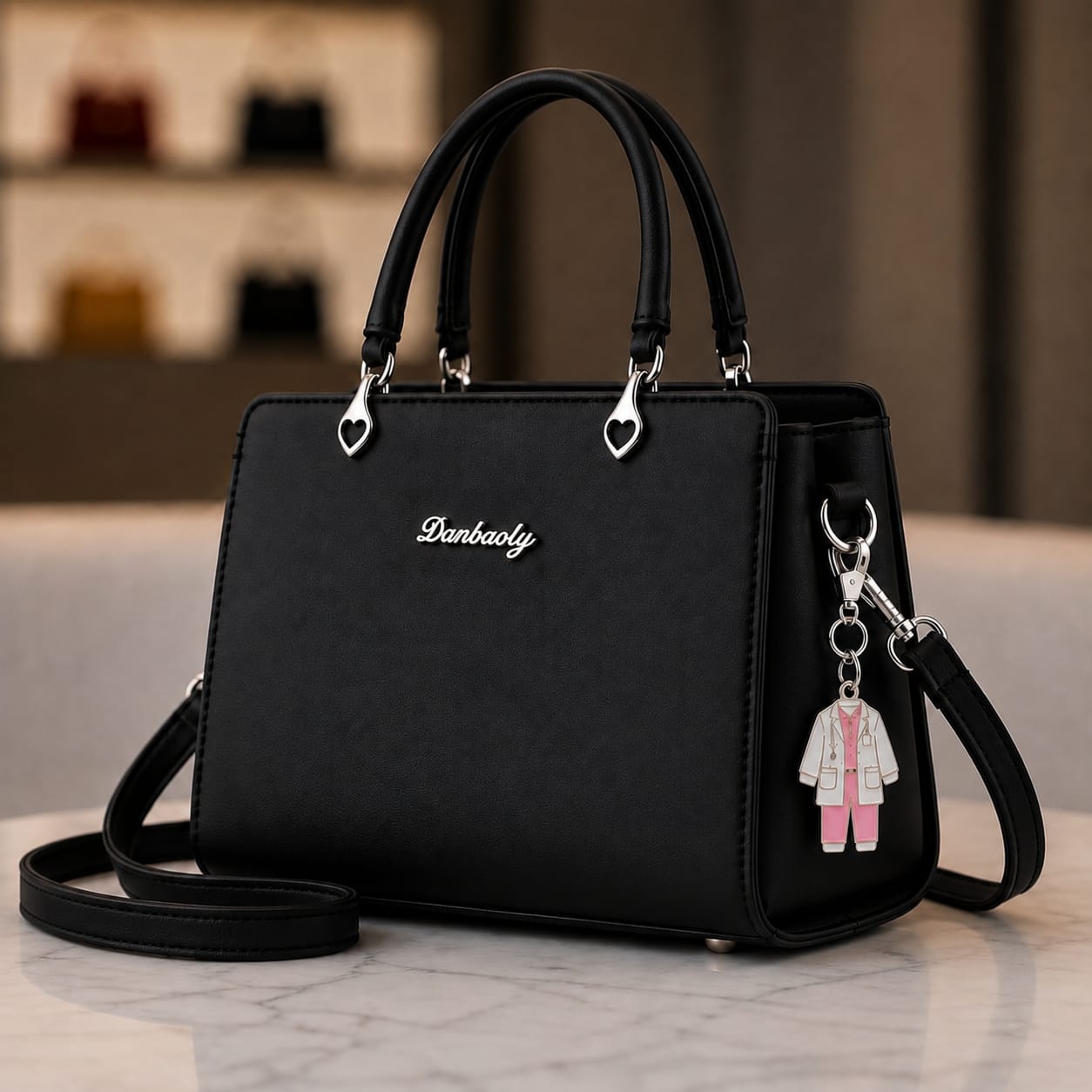 Bag Charm of pink scrubs with white coat