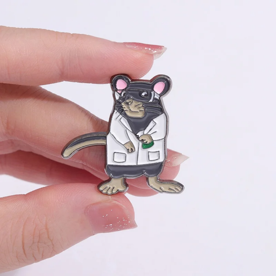 Lapel pin of Doctor Rat Cartoon