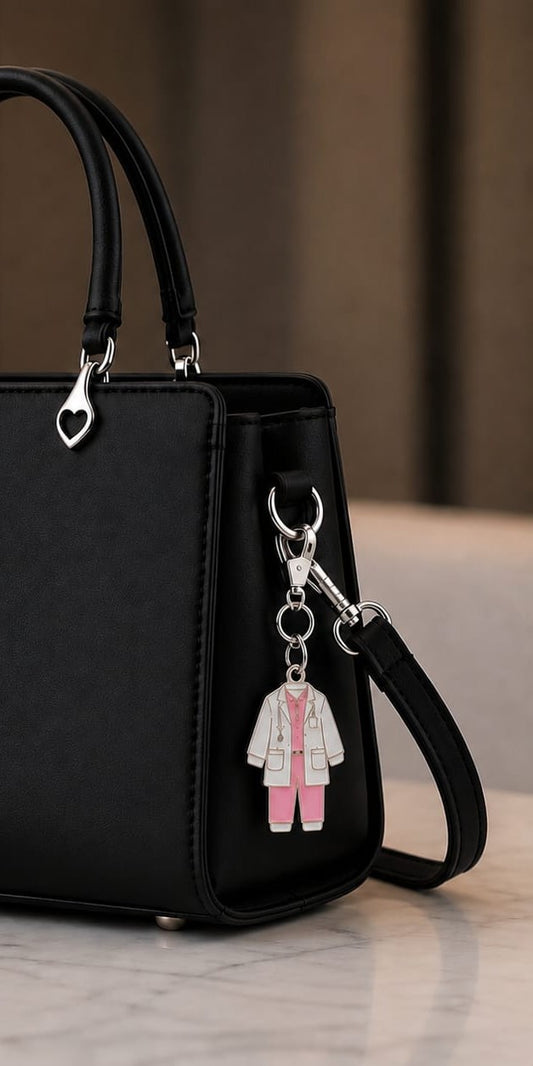 Bag Charm of pink scrubs with white coat