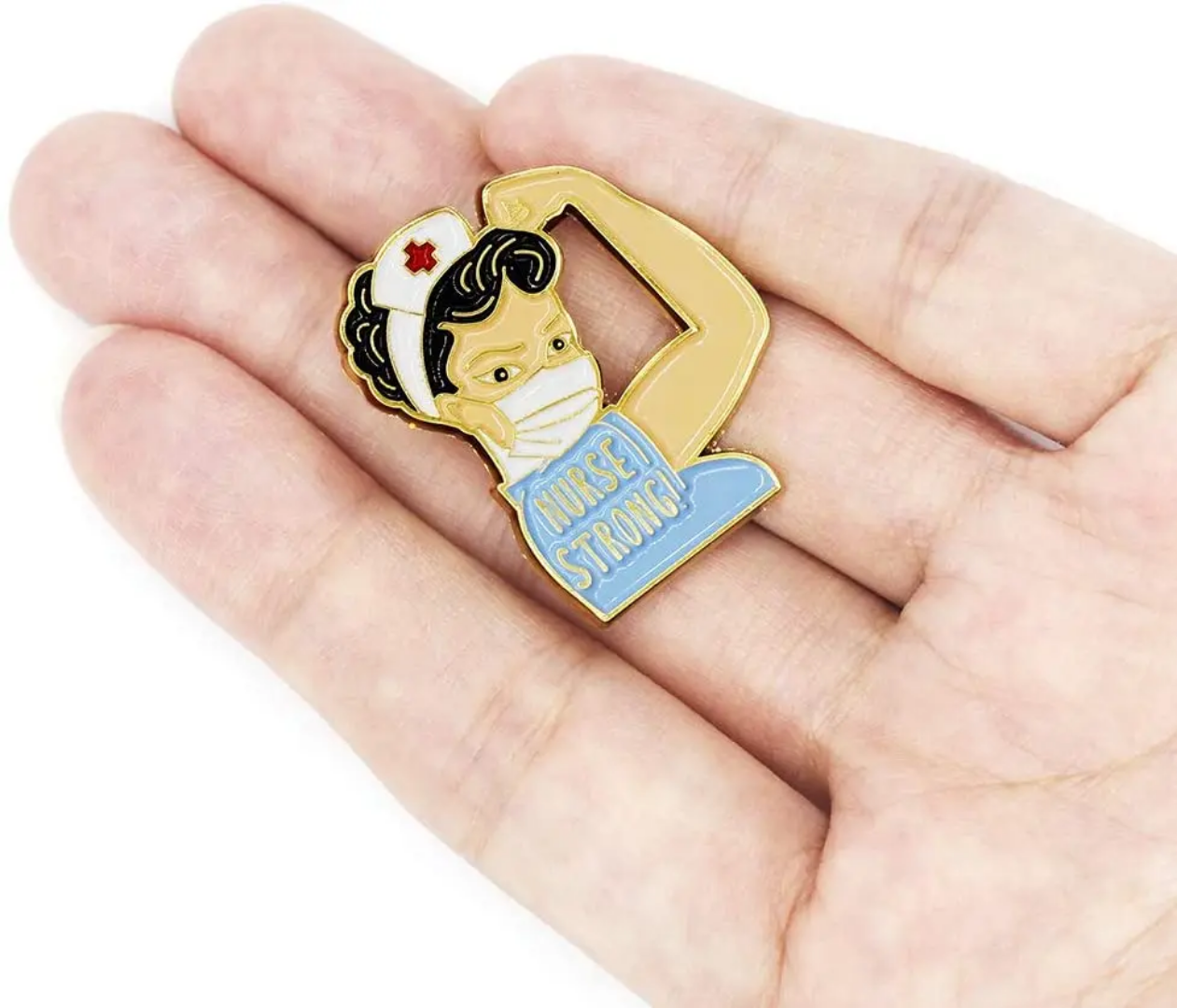Enamel lapel pin of Nurse Strong, gift for nurses
