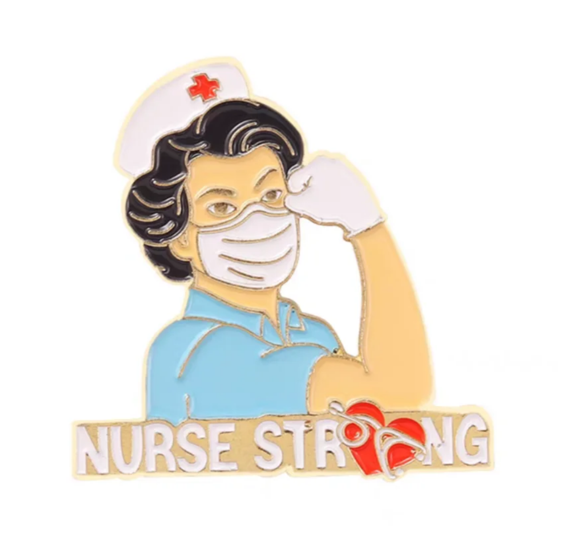 Enamel lapel pin of Nurse Strong, gift for nurses